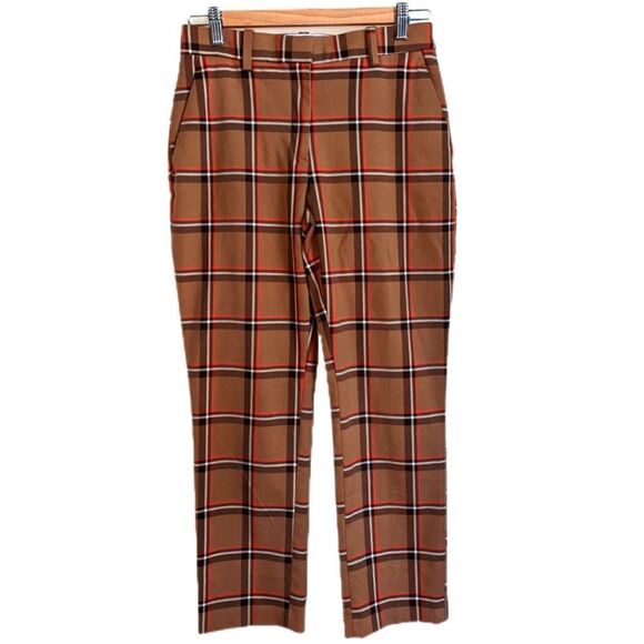 H&M Beige Neutrals Plaid Stretchy Casual Trouser Pants Size 6 - Picture 1 of 12